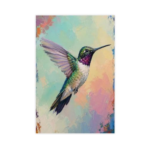 Poster colibri rétro sur toile de grande taille pour sublimer les murs vides d'un bureau