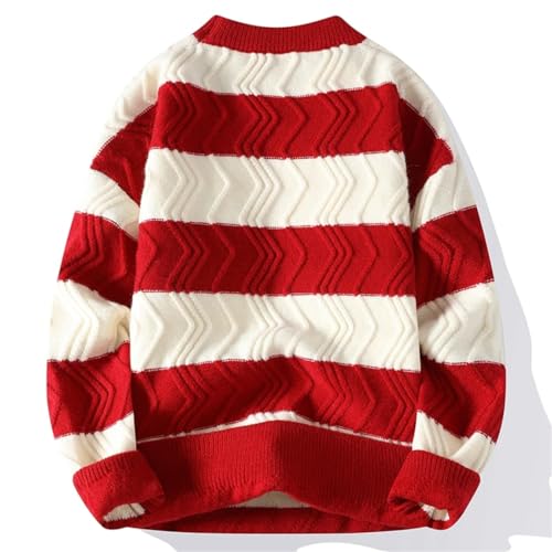 JNKIHAPOT Men Crew Neck Sweter Winter Striped Pullovers Fashion Mens Sweaters Thick Warm Loose Sweater Men3