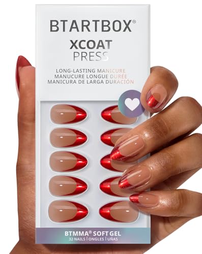 BTArtbox French Tip Press On Nails - Ruby Slipper, Lamp-Curable