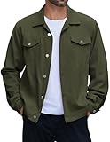 COOFANDY Men's Khaki Denim Jacket Trucker Jean Jacket Unlined Lightweight Canvas Jacket Cool Design Army Green