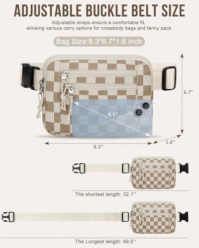 Image of Capolo Fanny Packs for Women 4 Zip Pocket Crossbody Belt Bag Waist Bags | Waterproof,Fashion Waist Pack,Crossbody Bags for Women,with Adjustable Strap,for Workout,Running,Traveling(Khaki Square,L)