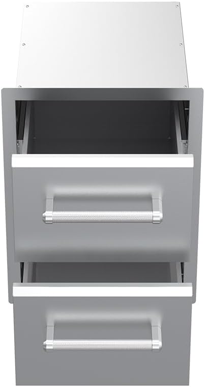 SPIRE 18" Built-in Stainless Steel Vertical Double Drawers (10"/10"), 2 Drawers, Outdoor Grilling & Cooking, Perfect for Custom Island Kitchens, BBQ Islands, Universal Mount, Heavy-Duty, 780-0016B