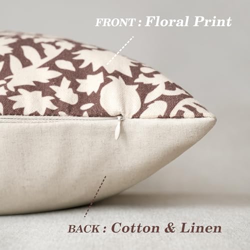 Image of Foindtower Set of 2 Decorative Neutral Floral Throw Pillow Covers Accent Farmhouse Cushion Covers Boho Vintage Pillowcase for Couch Sofa Bedroom Living Room Home Decor,18x18 Inch,Wine Red