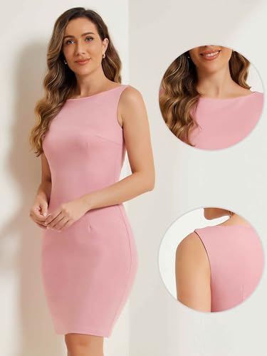 Image of Allegra K Sheath Dress for Women's Business Teacher Sleeveless Boat Neck Dressy Casual Office Dresses