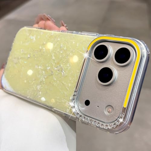 Coque iPhone 16 Pro paillettes jaune en silicone souple antichoc
