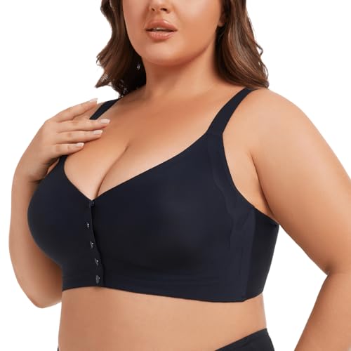 Image of Front Closure Bras for Women No Underwire Plus Size Full Coverage Bra Back Fat Smoothing Racerback Bra