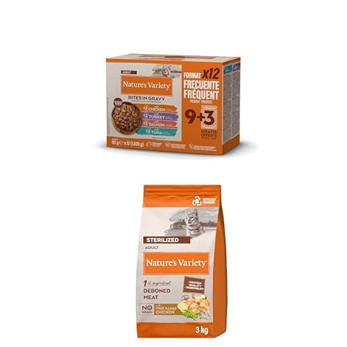 Nature's Variety No Grain Pienso para Gatos Esterilizados con Pollo - 3kg + Multipack Bocaditos en Salsa 12x85g