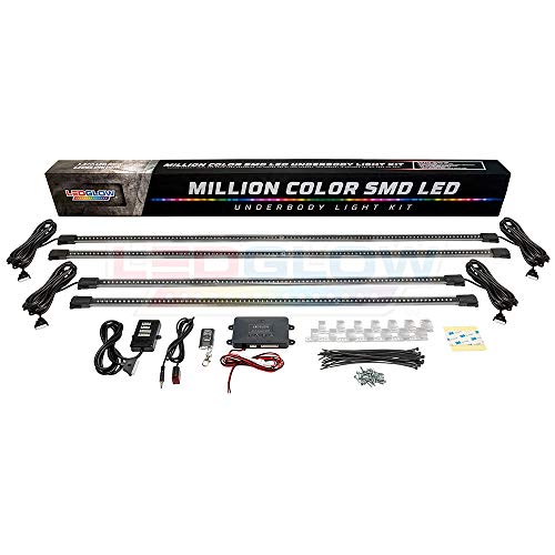 Ledglow 4Pc Million Color Multi-Color Led Underbody Underglow Accent Lighting Kit For Cars - 18 Solid Colors - 12 Unique Patterns - Music Mode - Water Resistant Tubes - Includes Control Box & Remote #TOP5