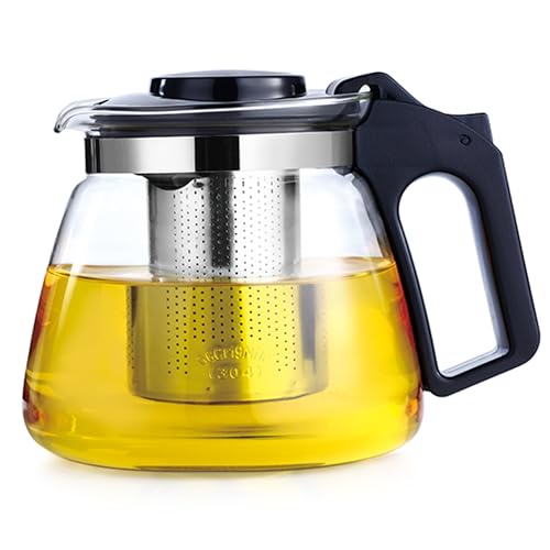 Lovegrace Glas-Teekanne mit Siebaufsatz Hitzebeständig Edelstahl Filter Sieb Überhitzungsschutz Ideal für Lose Tees (1100ml)