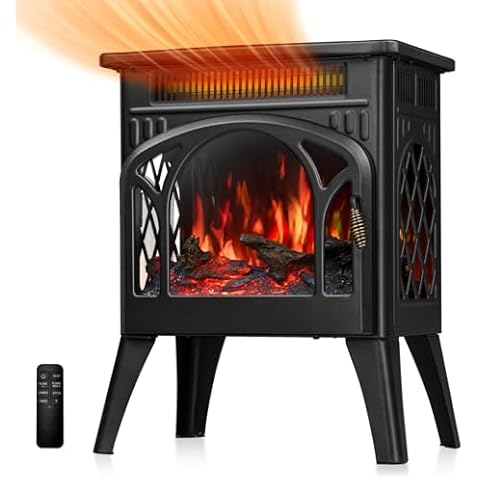 R.W.FLAME Electric Fireplace Heater 17" with Remote Control, Cathedral Stylish, Different Flame Effects and Log Set Colors, Adjustable Brightness and Heating Mode, Overheating Safe Design Cover