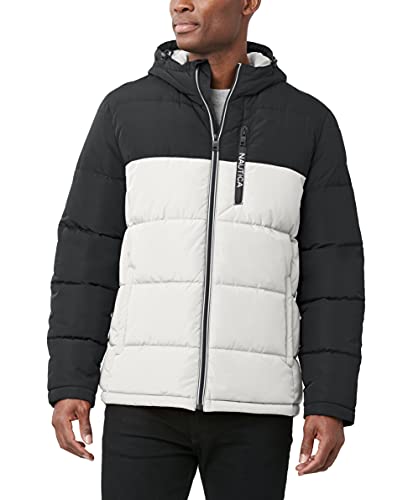 Image of Nautica Men's Midweight Quilted Faux Memory Puffer Jacket -Adjustable Hood Insulated Winter Coat