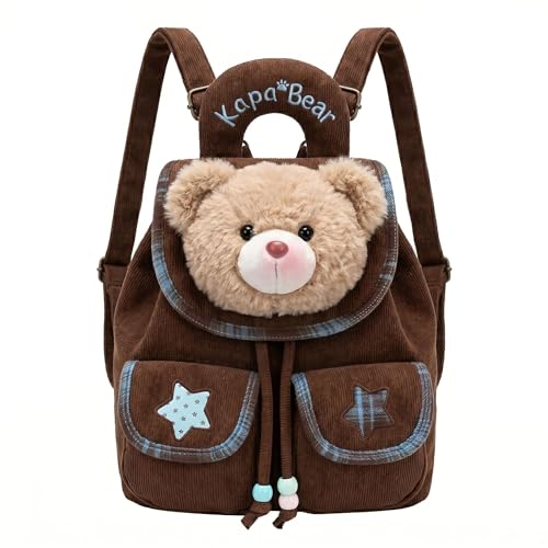 SHAPERELLE Mochila feminina Kapa Bear, mochilas exclusivas e fofas de ursinho de pelúcia, Marrom, M