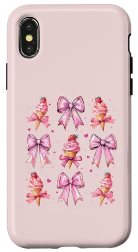 アイスクリームコーン ストロベリーガール ピンク コケット リボン スマホケース iPhone X/XS 用