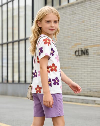 Image of OLMRJKD Kid Toddler Girl Clothes Summer Short Sleeve Figure Graphic Tee Shirt + Shorts Summer Outfits Set