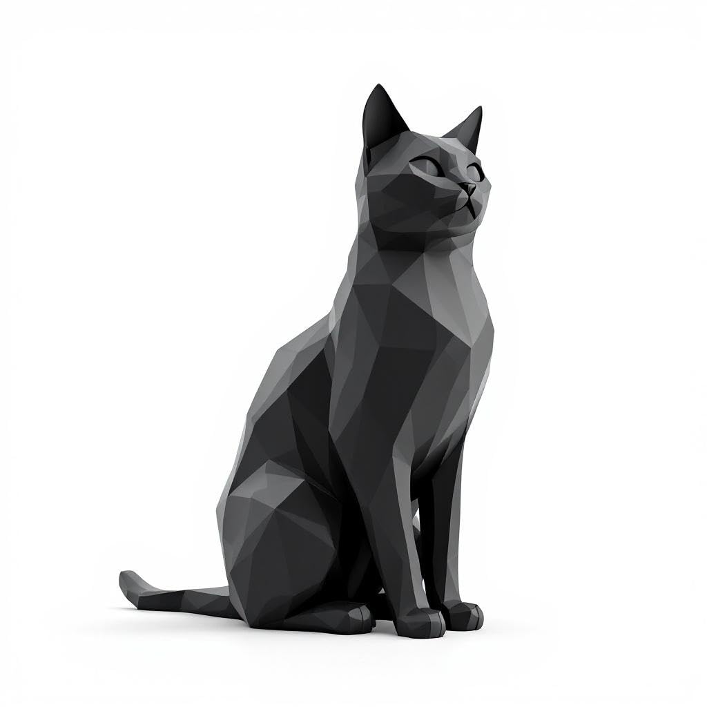 Low Poly Black Cat Figurine Sculpture, Geometric Sitting Pose Available in Small 14cm Tall