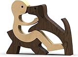 Jognee Handgefertigte Holzstatue, Welpen-Holzschnitz-Ornamente, herzerwärmendes Geschenk für Hundeliebhaber, Bastelfigur, Holz, kleine Dekorationen für Zuhause, Büro, Wohnzimmer (A – Männer + Hund)