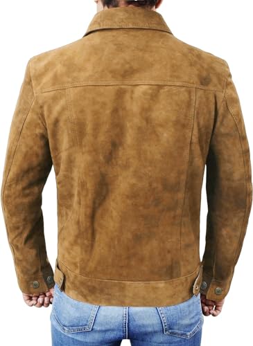 Image of Men's Suede Leather Jacket - Western Style Cowboy Trucker Leather Jackets for Adult Outerwear