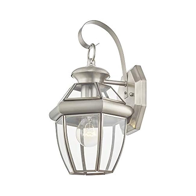 Livex Lighting 2051-91 Monterey 1 Light Outdoor Brushed Nickel Finish Solid Brass Wall Lantern with Clear Beveled Glass