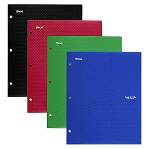Five Star 2-Pocket Folders, 4 Pack, Plastic Folders with Stay-Put Tabs, Fits 3-Ring Binder, Holds 11” x 8-1/2”, Assorted…