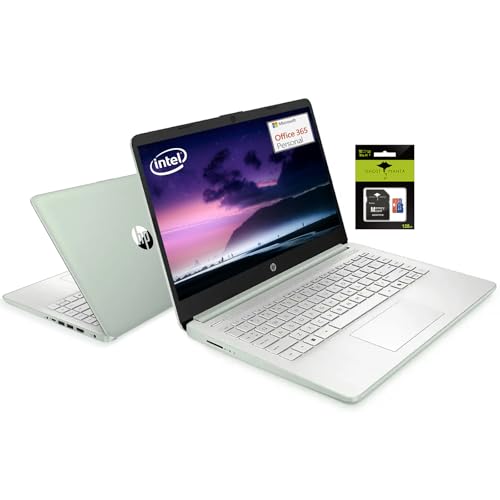 HP 14 Student-Laptop Intel Processor N150(Up to 3.6GHz) 16GB RAM 256GB Storage(128GB UFC + 128GB Ghost Manta SD Card) Computer with Wi-Fi 6 Win11 Willow Green
