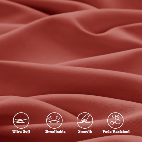 Image of KKJIAF 3 Piece Toddler Sheet Set Microfiber, Includes a Flat Sheet, a Fitted Sheet and a Ruffle Pillowcase, Rust Red