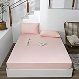 Spannbettlaken Stretch,Weicher, bequemer, wasserdichter Matratzenbezug aus Baumwolle, einfarbiges Wasserlassen, Matratzenschoner, Bettlaken für das Kinderzimmer, Streifen Jade, 180 * 200 cm + 30 cm