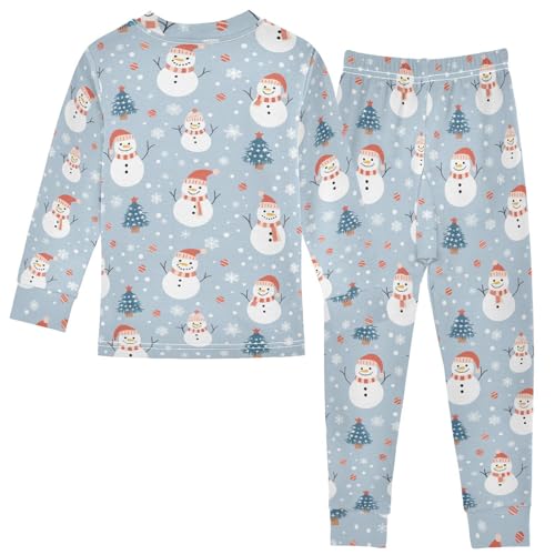 Fustylead Happy Xmas Snowman and Fir Snowflakes Decoration Cotton Pajamas, Snug Fit Long Sleeve Soft Sleepwear Pjs2