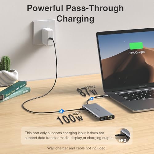USB C Docking Station 3 Monitors USBC Hub Laptop Dual Monitor Multiport Adapter Dock Dongle,USBC to 2 HDMI,4K DisplayPort,PD Charging,Ethernet,7 USB-C/A Ports,SD/TF,Audio for Dell/HP/Lenovo by ABIWAZY - Image 4