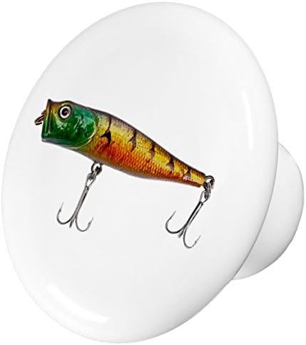 Set of 2 Green Orange Fishing Lure Ceramic Cabinet Drawer Knob