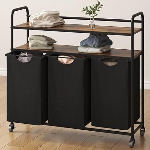 Hzuaneri 3 Compartment Laundry Basket with Shelves Cover