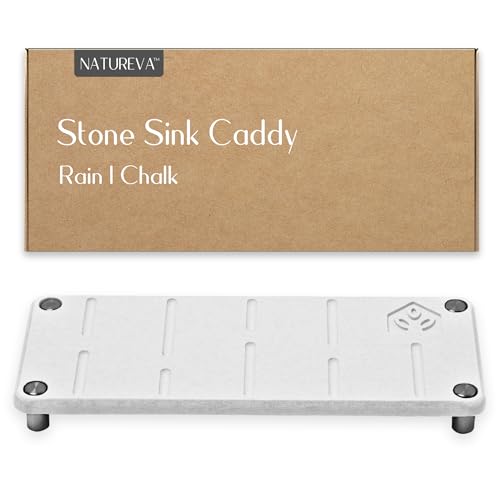Natureva Home - Stone Sink Caddy | Fast Drying Diatomite Tray for Kitchen & Bathroom Sink Counter | Soap Dish Holder, Decor & Vanity Mat | Quick Dry Diatomaceous Earth | Design Rain | Colour Chalk