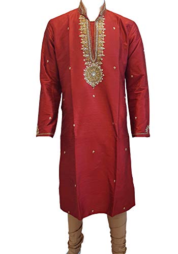 Kurta indien Gautam rouge pour briller lors d'une fête Bollywood