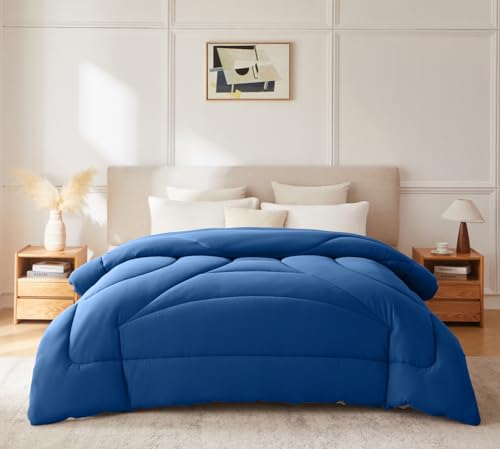 Yuncojin Down Alternative Comforter (Navy Blue/Twin) - Soft Quilted Twin Size Bed Comforter–All-Season Use -Duvet Insert Featuring Ergonomic Quilted Stitching -Winter Autumn Warm Fluffy,68"x90"