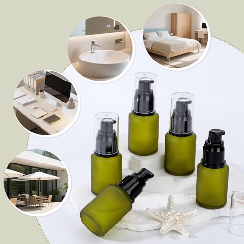 Image of Segbeauty 1oz Frosted Glass Empty Travel Size Containers for Creams, 5pcs Refillable Lotion Pump Bottle Dispenser, 30ml Small Liquid Travel Containers, Green Mini Lotion Container Pump Dispensers