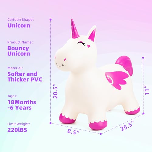 Image of EVERICH TOY Bouncy Unicorn Hopping, Animal Hopper Toy /Gift for Toddler 18M+ | Inflatable Horse Hopping Toy for Boys Girls, Indoor Outdoor Unicorn Toy for 2 Year Old Kids, Gift for 2 3 4 5 6 Yrs W / Pump