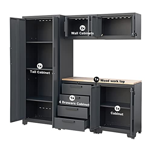 Torin 6 Piece Organizer Chest Tool Storage Cabinet, 76.8" L×18.5" W×75.79" H, Black/Grey #TOP1