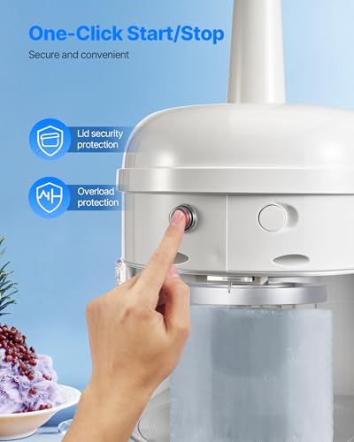 Image of VEVOR Commercial Ice Shaver Crusher, 220lbs /hr Electric Fluffy Ice & Snow Cone Machine, 250W 1500RPM Tabletop Fluffy Shaved-Ice Machine for Parties Events Snack Bar, Home and Commercial Use (White)