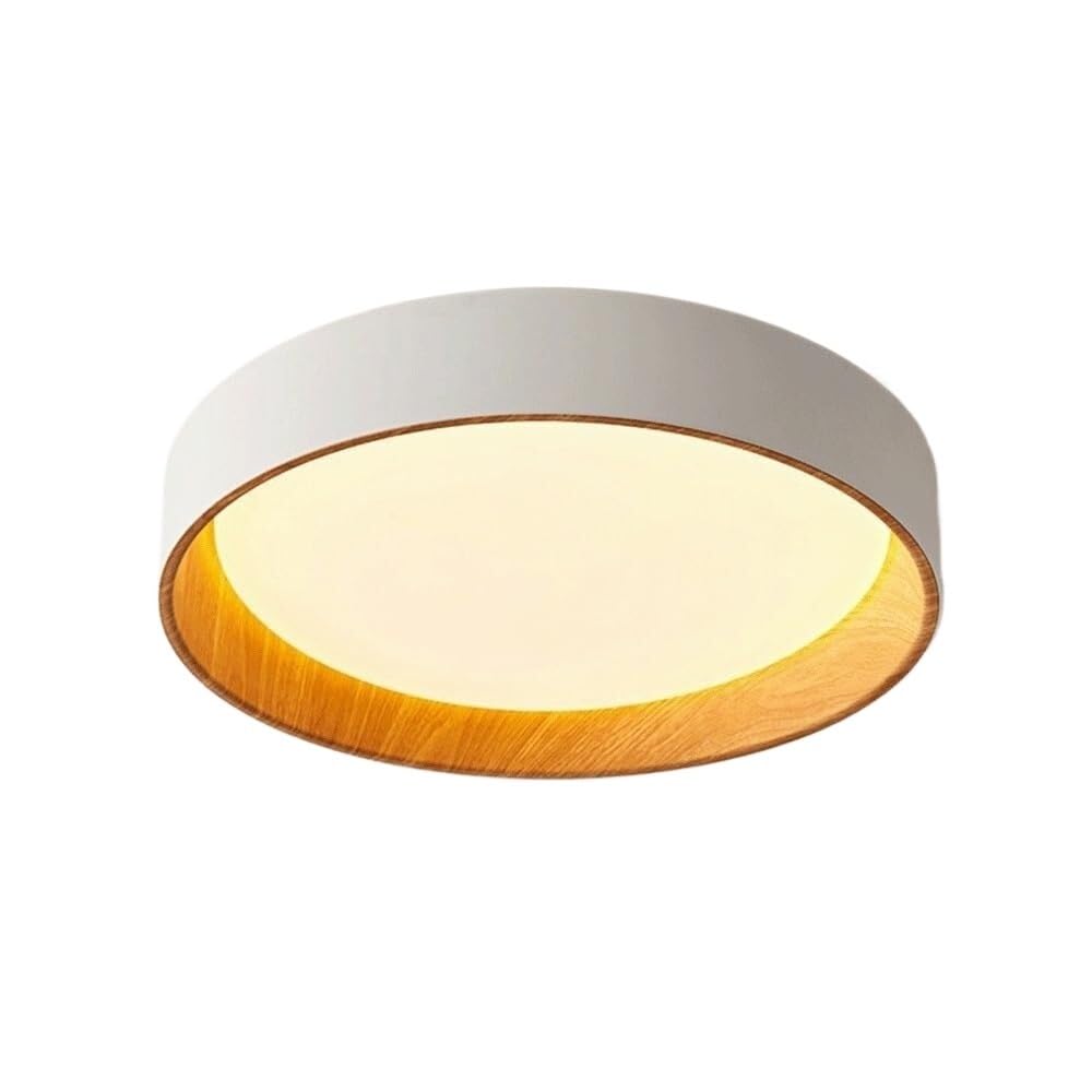LUOYAOB Japanese Retro White Round Wood-Grain Accent Ceiling Lights Iron Body Flush Mount Ceiling Lamps Acrylic Shade Three-Color Mode Ceiling Light Fixture for Bedroom(35cm/13.7in)