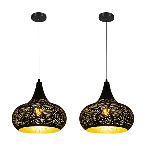 Image of Vintage Black Pendant Light Set of 2, Moroccan Living Room Hanging