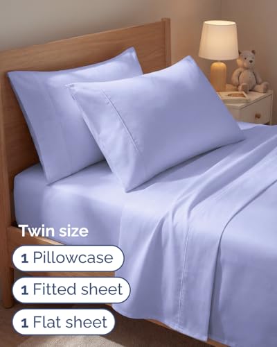 Image of Twin 4 Piece Bed Sheet Set - Comfy, Breathable & Cooling Sheets - Lavender | Ultra Soft Hotel Luxury Bedding Set with 8-16 Inch Deep Pockets, 1 Flat & 1 Fitted Sheet & 2 Pillowcases, Wrinkle & Fade Free
