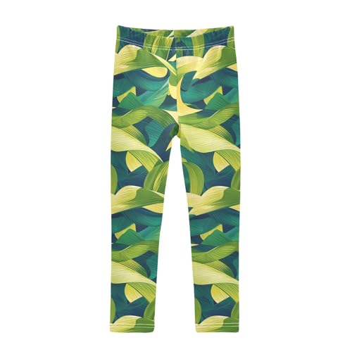 Tropical Greens Leaves Kids Girl's Active Leggings Comfortable High Waisted Yoga Pants Gym