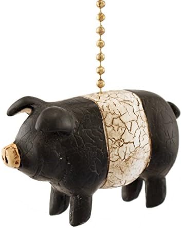 Black White Folk Pig Ceiling Fan Pull or Light Pull Chain Clementine Design
