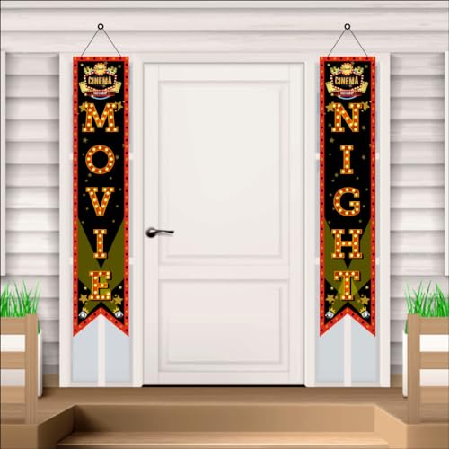 Image of Bollywood Light Camera Action Movie Night Porch Sign Banner | Bollywood Backdrop for Movie Party Decorations (Pack of 5, Multi Color, Size: 5x1 Feet)