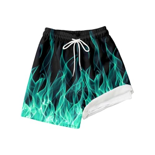 Generisch 2026 Bañador de Color Sólido de Moda para Niños con Forro de Compresión Pantalones Cortos de Baño Elásticos, verde, 7T=130