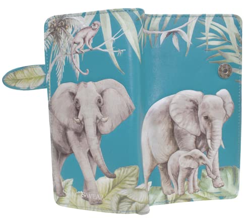 Shag Wear Elephant Jungle Large Animal Wallet for Women and Teel Girls Vegan Faux Leather 7" Teal3