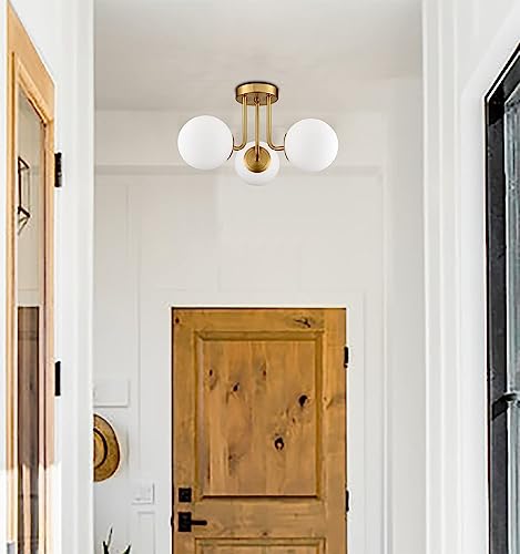 Image of Avior Chandelier Lights for Living Room, Low Height Ceiling Lamp, Jhumar for Hall Home Decorative Lamps, Restaurant Lamps and Hotels (Gold with Doom Glass)