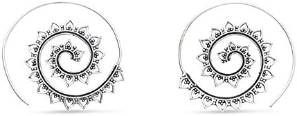 Culture Cross Indian Silver Mandala Lace Spiral Hoop Threader Earrings | Handmade Indian Tribal Gypsy Bohemian Jewelry