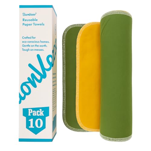 Reusable Paper Towels - Washable Cotton Cloth Towels, Eco-Friendly Paperless Napkins for Kitchen & Home, Soft & Absorbent, Zero-Waste Cleaning Alternative (Green+Yellow, 13