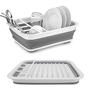PINU Silicone Dish Drying Drainer Folding Rack Collapsible Filter Basket with Spoon Fork Knife Storage Holder