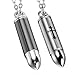 Cupimatch 2 piezas, bala con cruz para hombre de acero inoxidable, forma en medallón ovalado que se abre, colgante collar con cadena de 55 cm, plata, negro